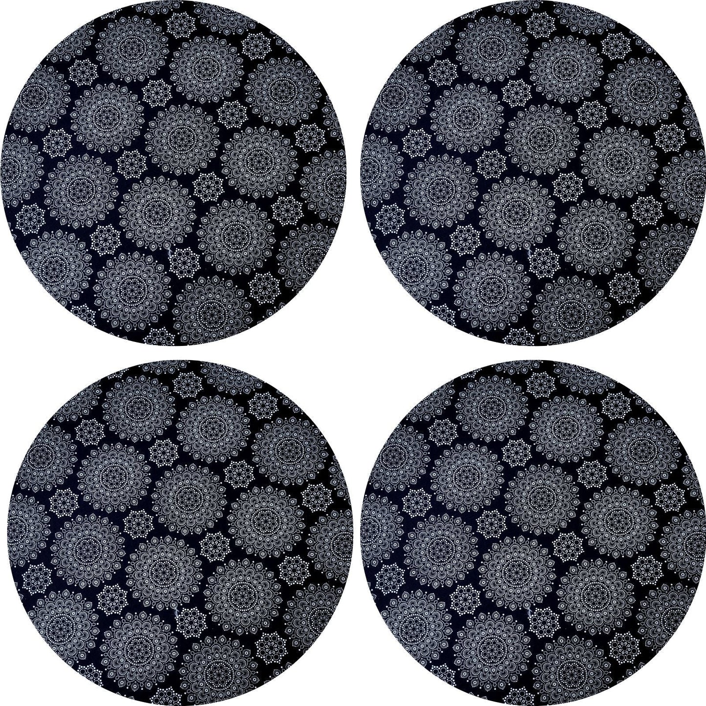 Chalo's Set of 4 Round Placemats Covers 14 Dia inch Mandala Black