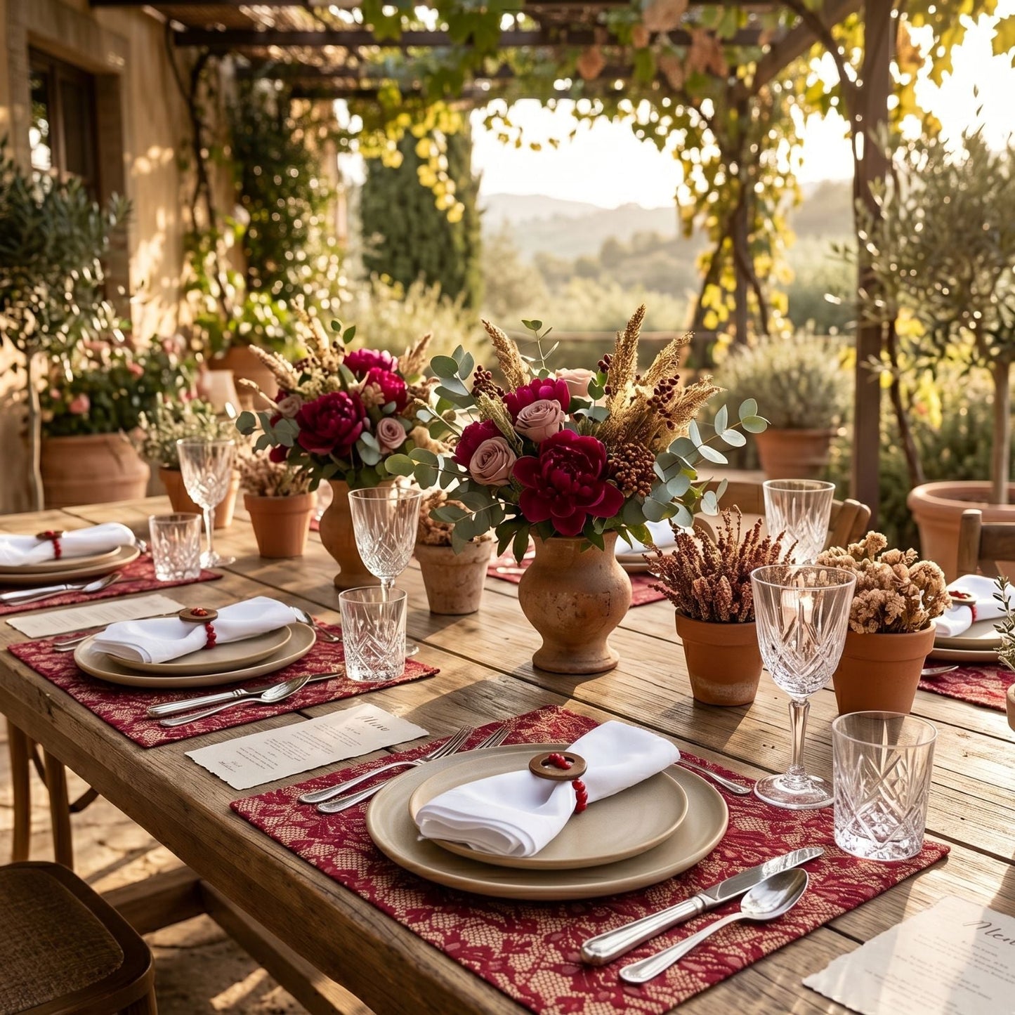 Charlo's Set of 4 Rectangular Placemats Burgundy and Beige 18" x 12"