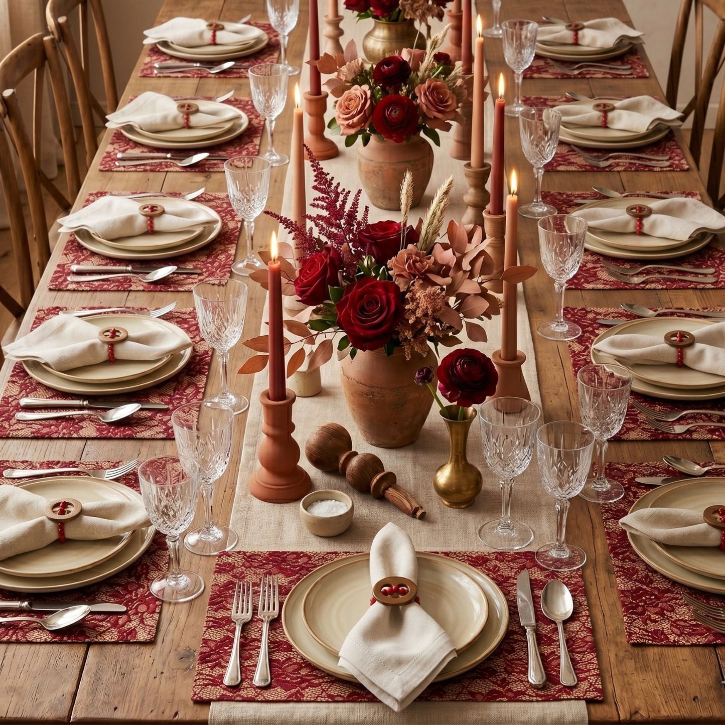 Charlo's Set of 4 Rectangular Placemats Burgundy and Beige 18" x 12"