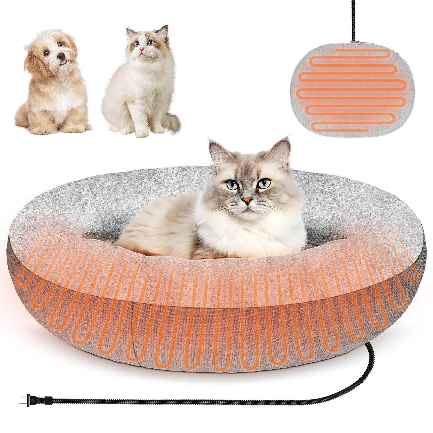 Heated Cat Bed for Cats and Small Dogs Cozy Constant Temp Washable Cat Bed