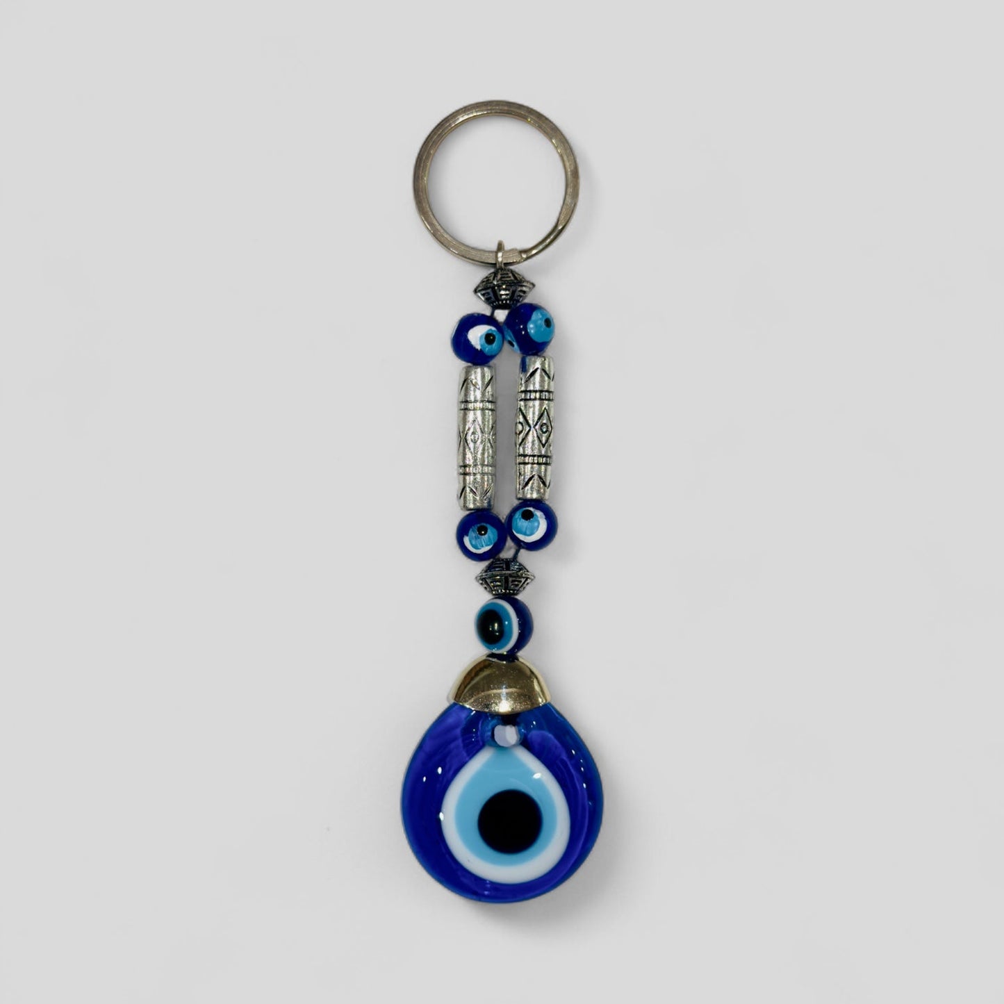 Evil Eye Nazar Boncuk Mal De Ojo Keychain with Metallic Look Beads