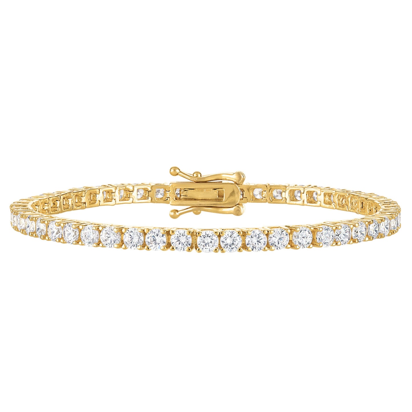 KISPER 24K White Gold Plated Tennis Bracelets for Women 3mm 4mm Cubic Zirconia Simulated Diamond Classic Tennis Bracelet Sizes 6.5-7.5 Inch (3mm Yellow Gold 6.5 inches)